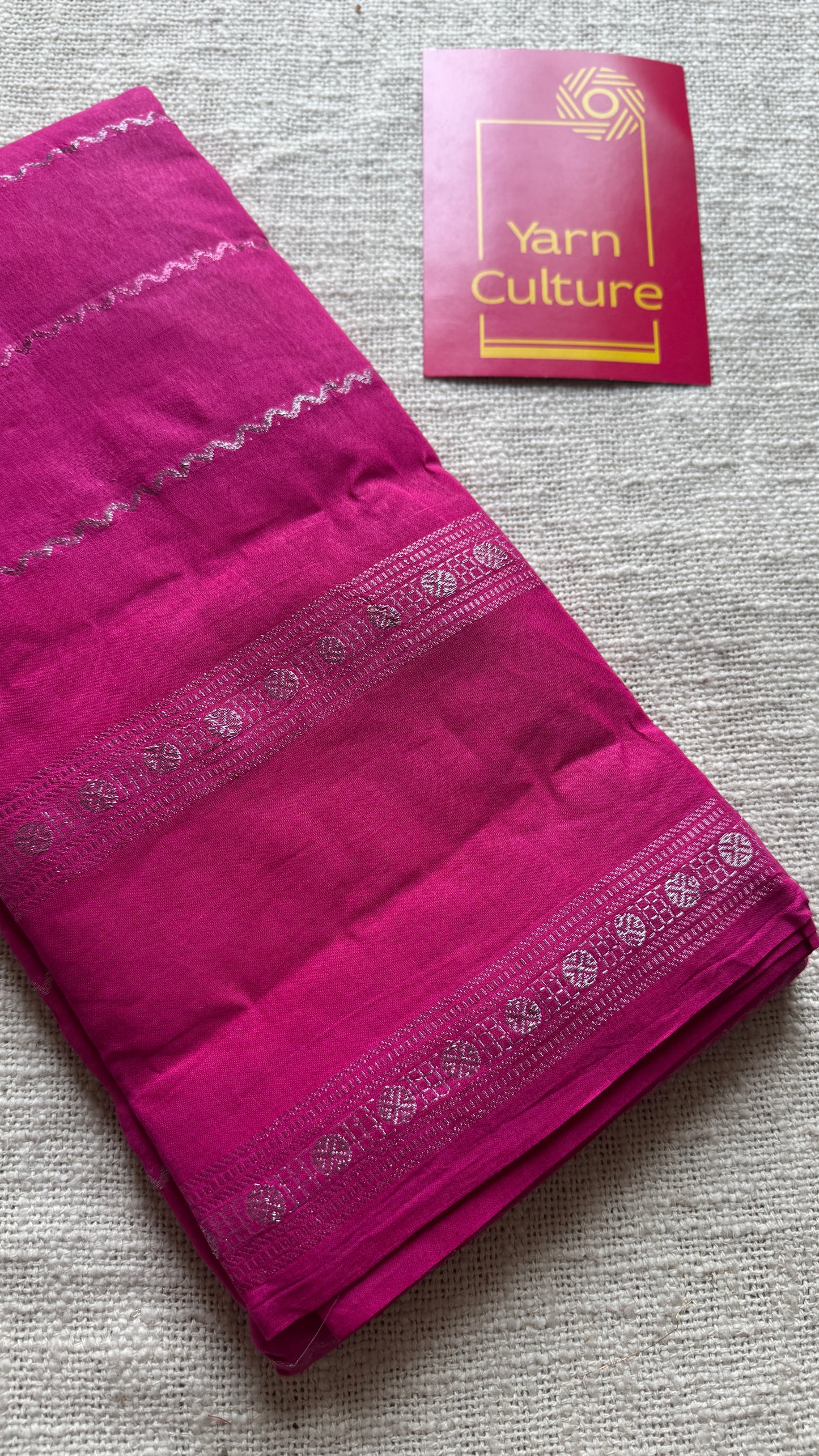 Hot Pink veldhaari and patterned silver zari sungudi - YCMCVS04