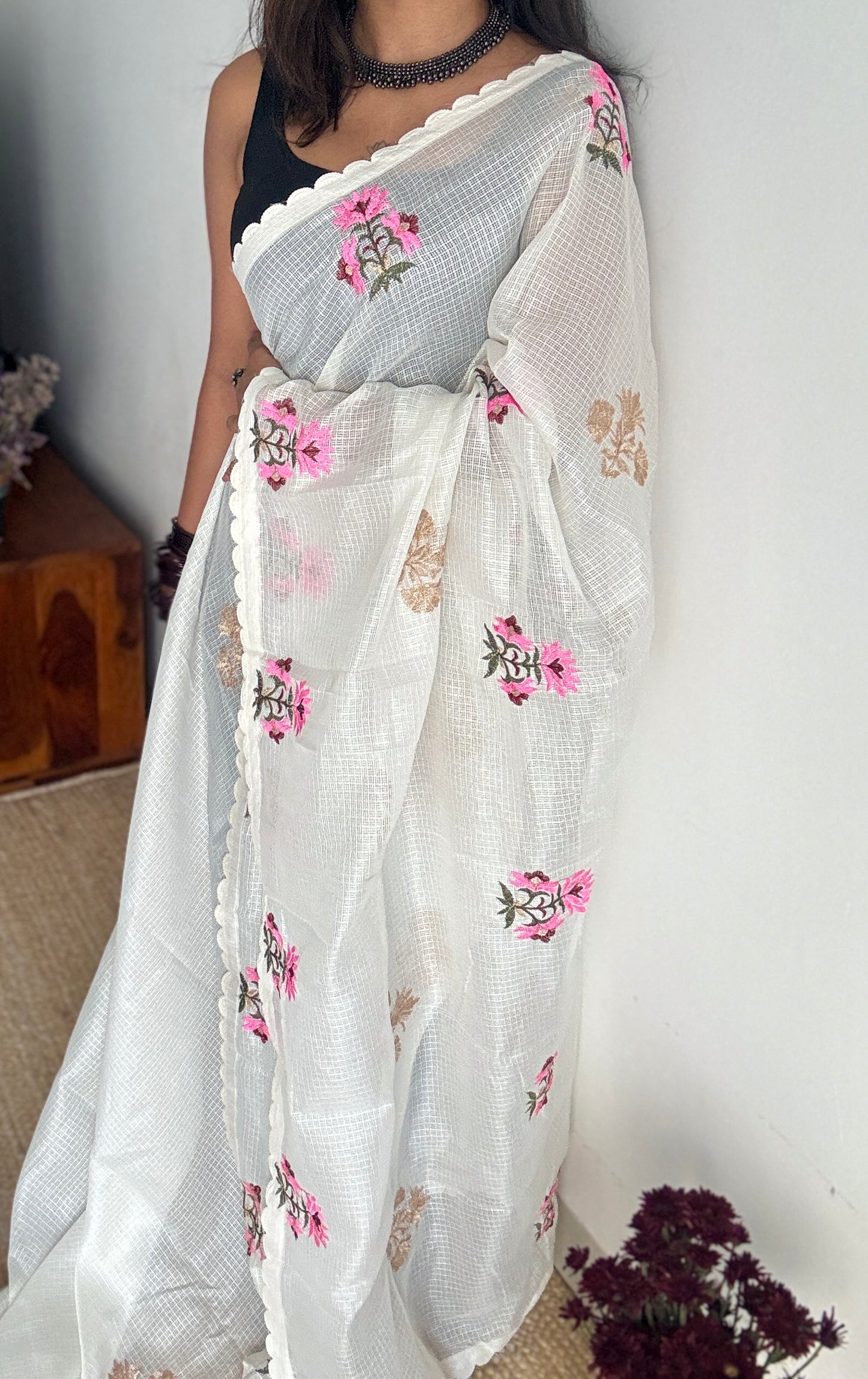 Ivory Rose - Kota with embroidery and scallop borders