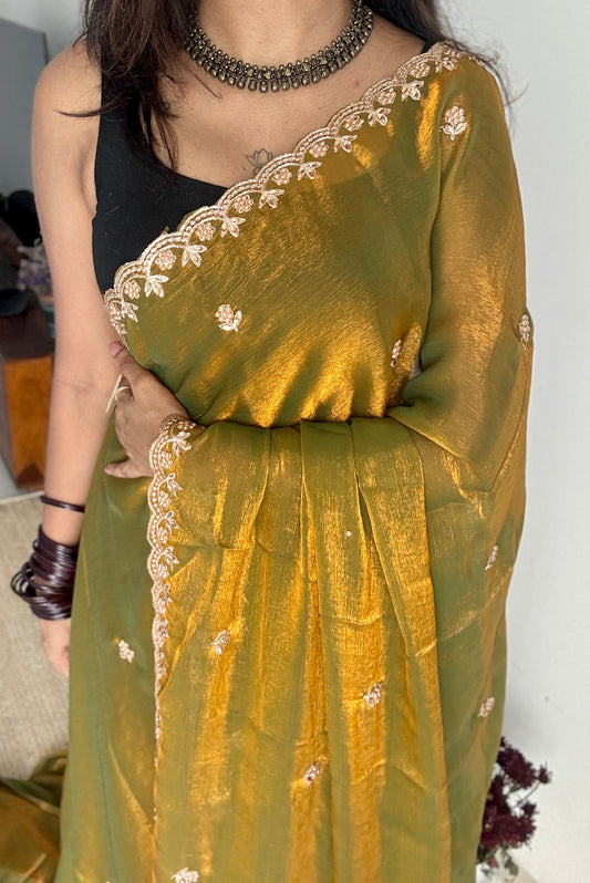 Molten Gold - dual tone with beaded embroidery, fendi satin