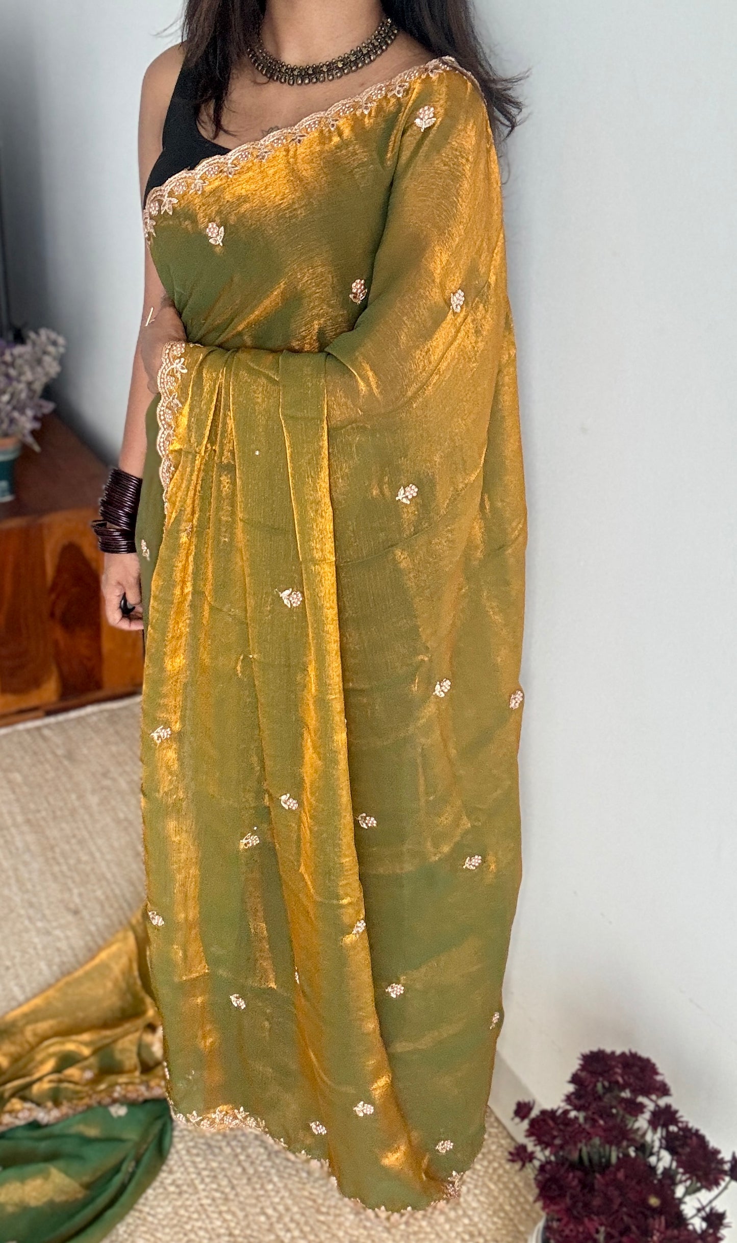 Molten Gold - dual tone with beaded embroidery, fendi satin