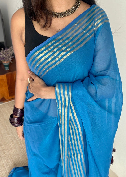 Blue Haze - Blue & gold stripes, mul cotton