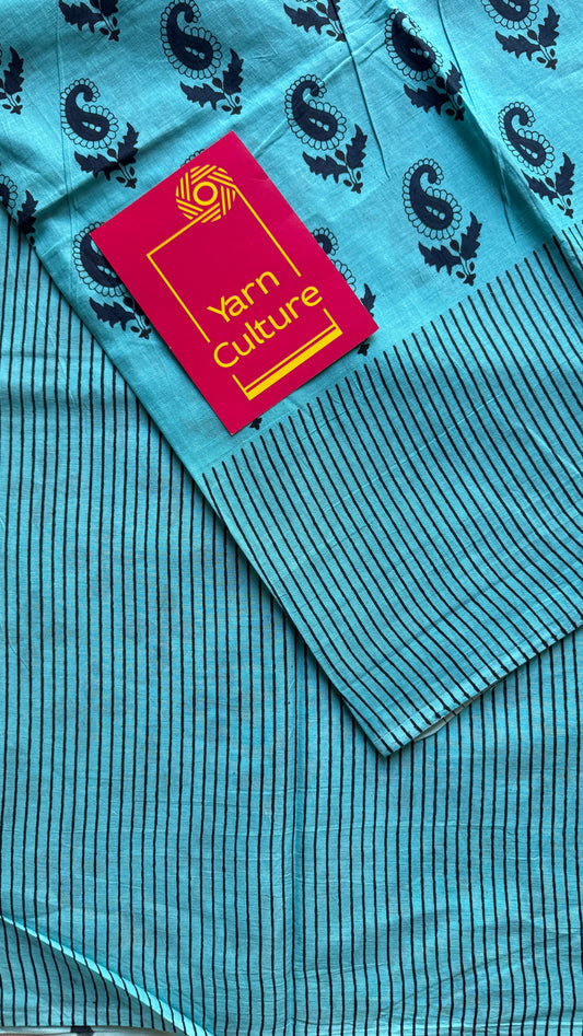 Blue Paisley Motifs - Bagru handblock print, Soft Cotton YCTORBBPC24