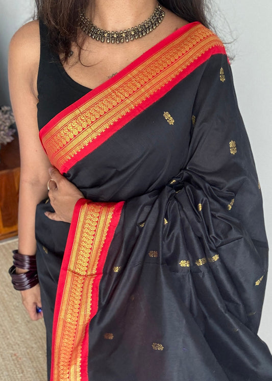 Black - Red, Gold Zari - Kalyani Cotton Silk - YCCOTNKCSB03