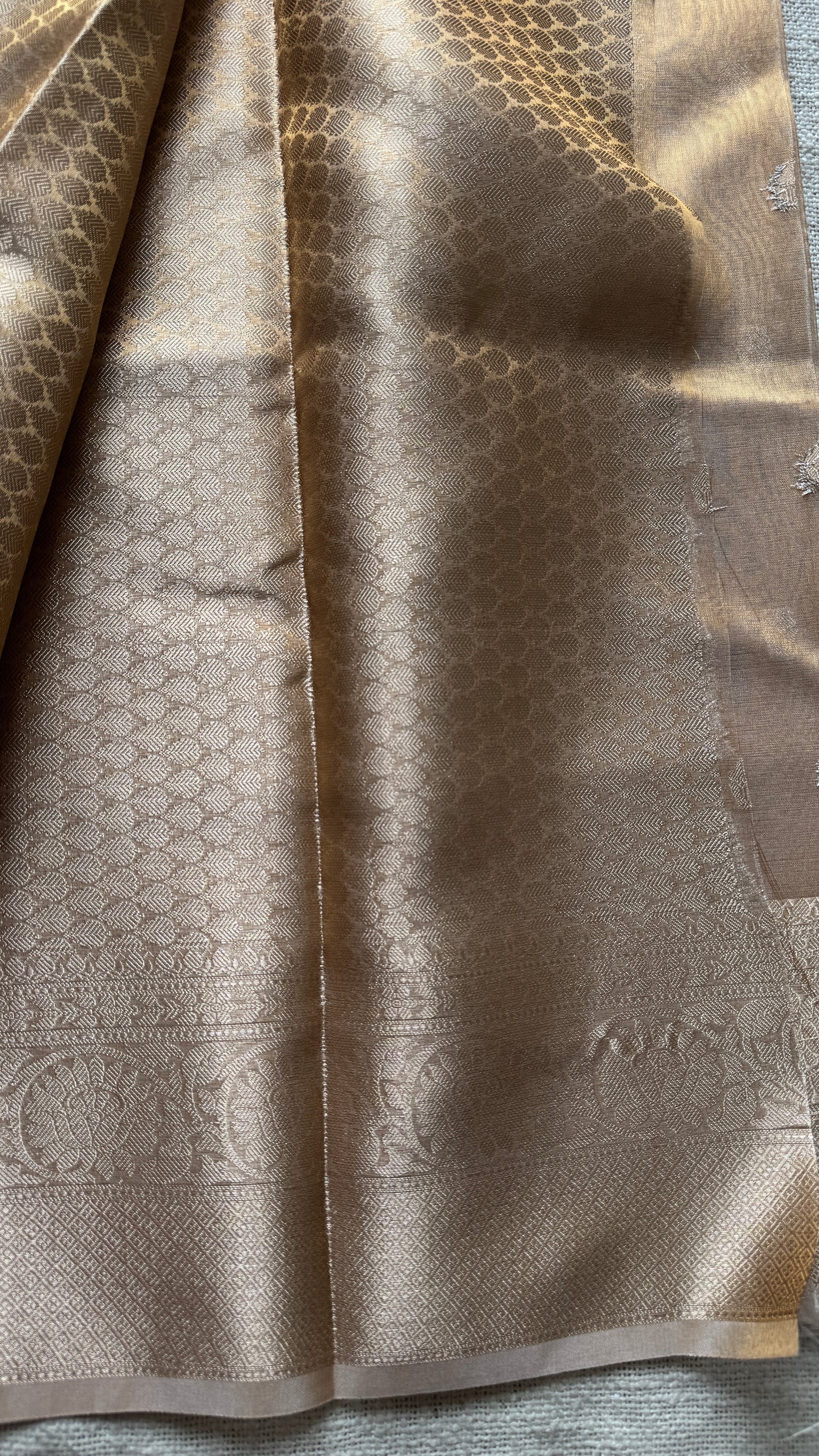 Brownish gold tissue Banarasi with gold butas