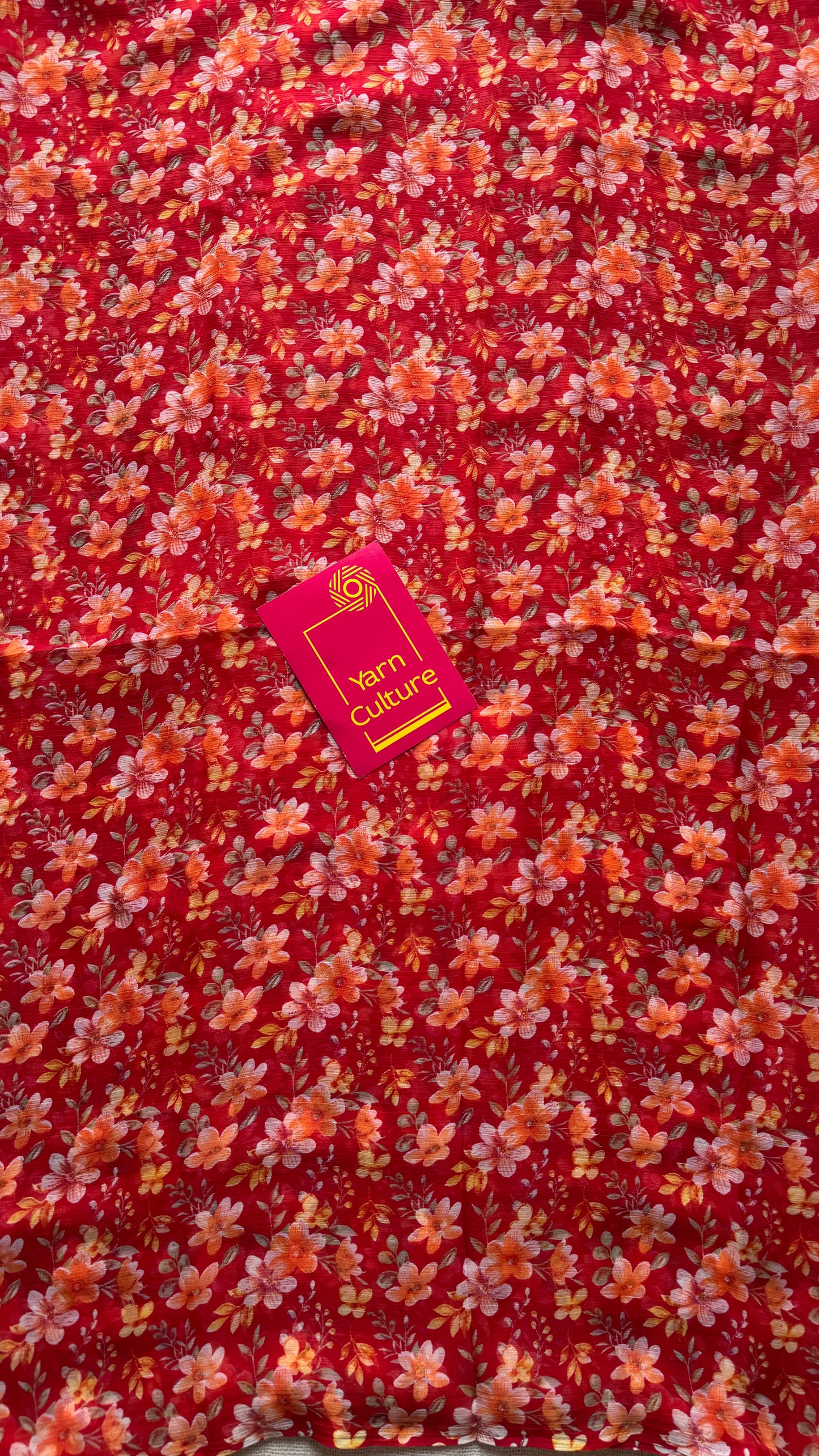 Red with light orange flowers, chiffon