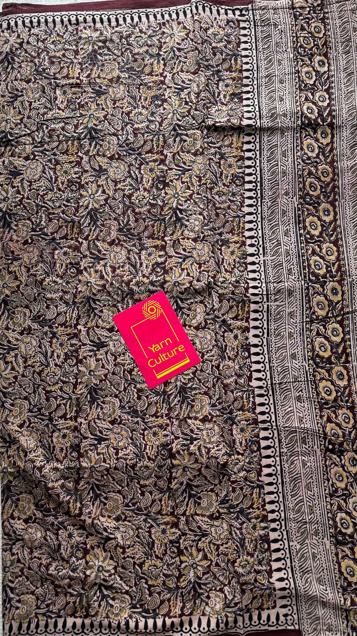 Maroon kalamkari, floral vines, floral motif pallu