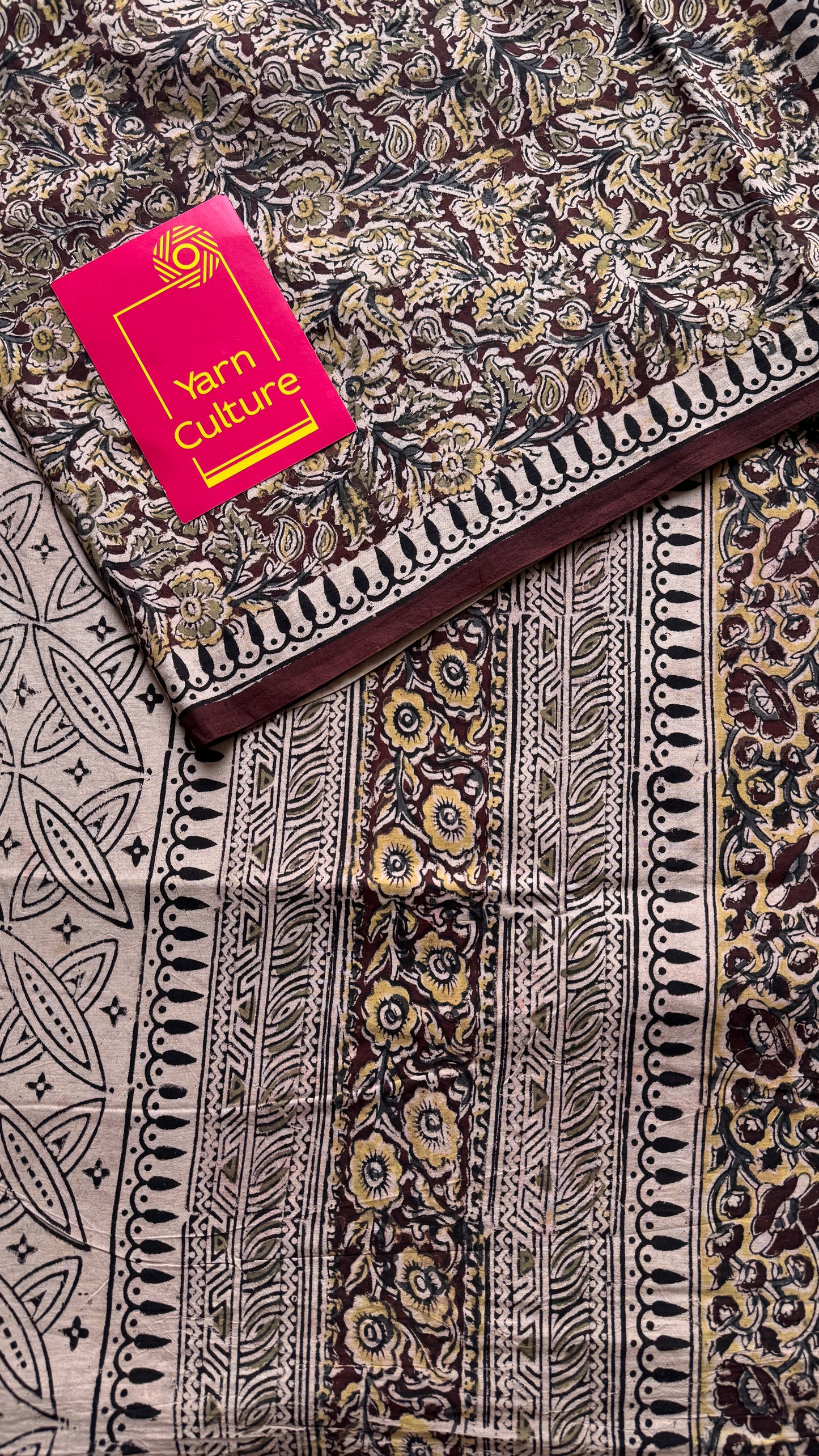 Maroon kalamkari, floral vines, floral motif pallu