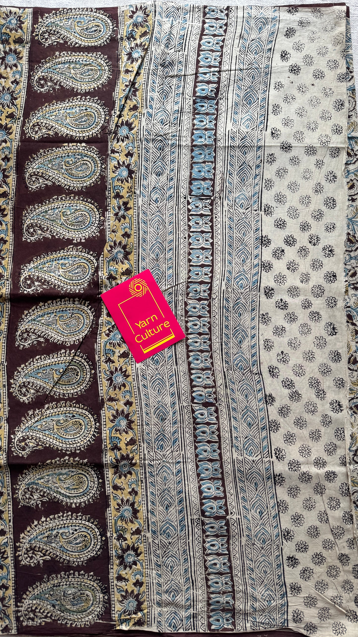 Cream kalamkari, floral vines, floral & paisley motif pallu