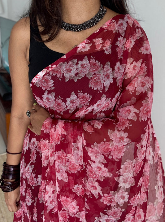 Maroon with flowers, chiffon ♥️