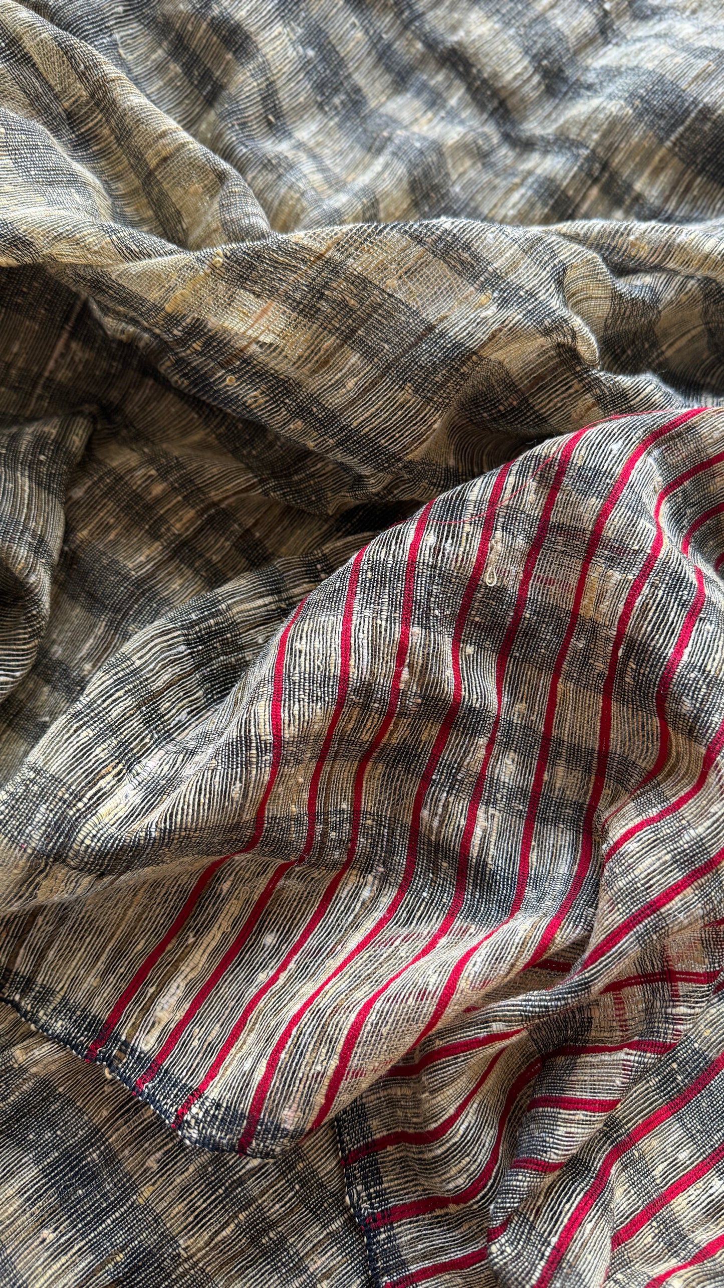 Grey, Red and Cream  - Ketia (tussar cotton blend) YCBCKJ04