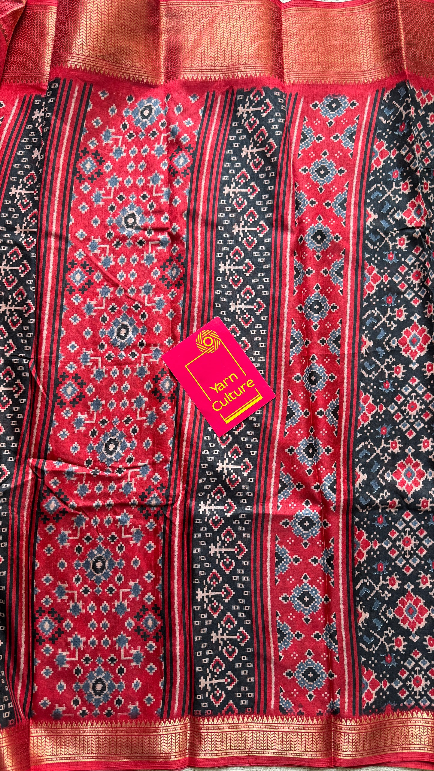 Black red dola semi silk with patola pattern