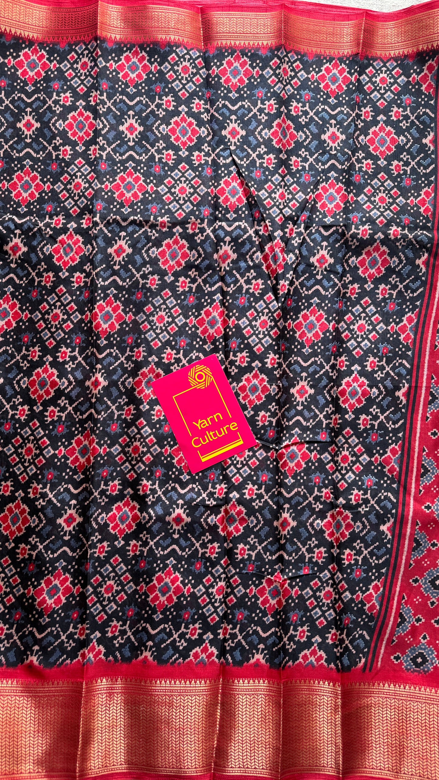 Black red dola semi silk with patola pattern