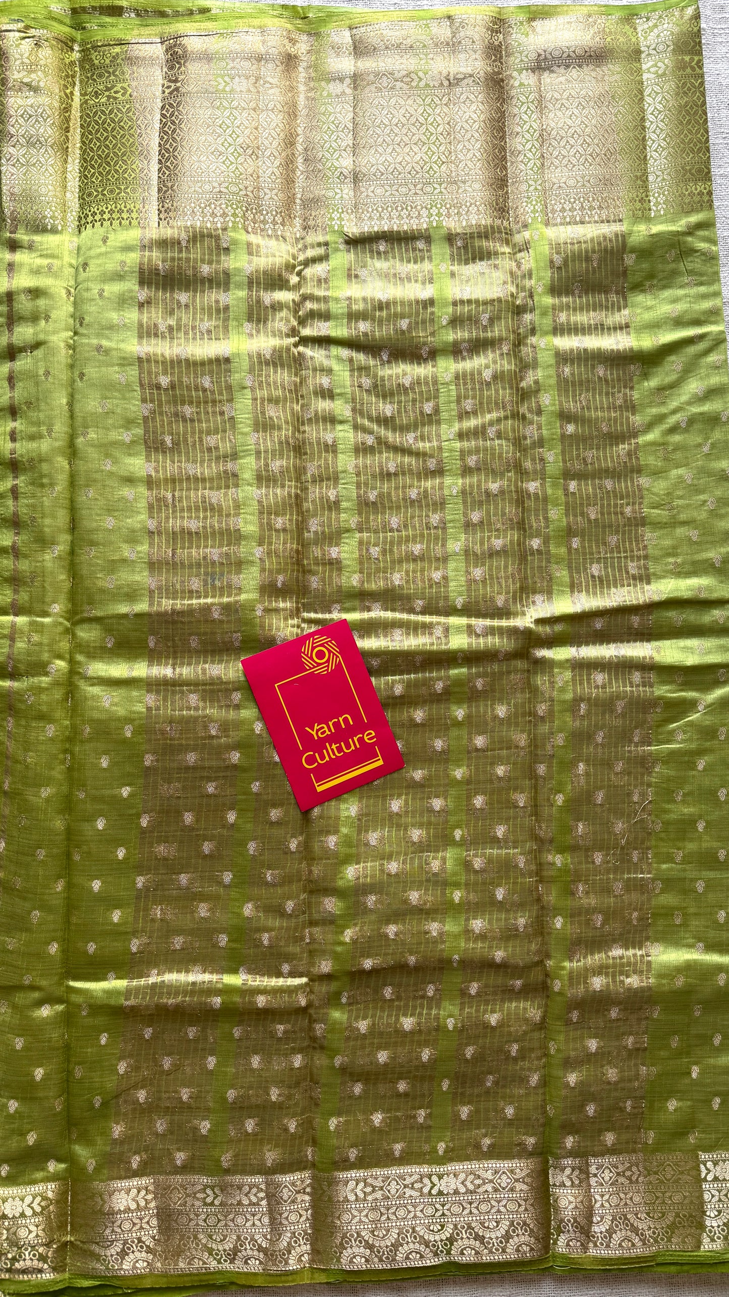 Light Green with antique gold zari - Semi Raw Silk - YCRT04