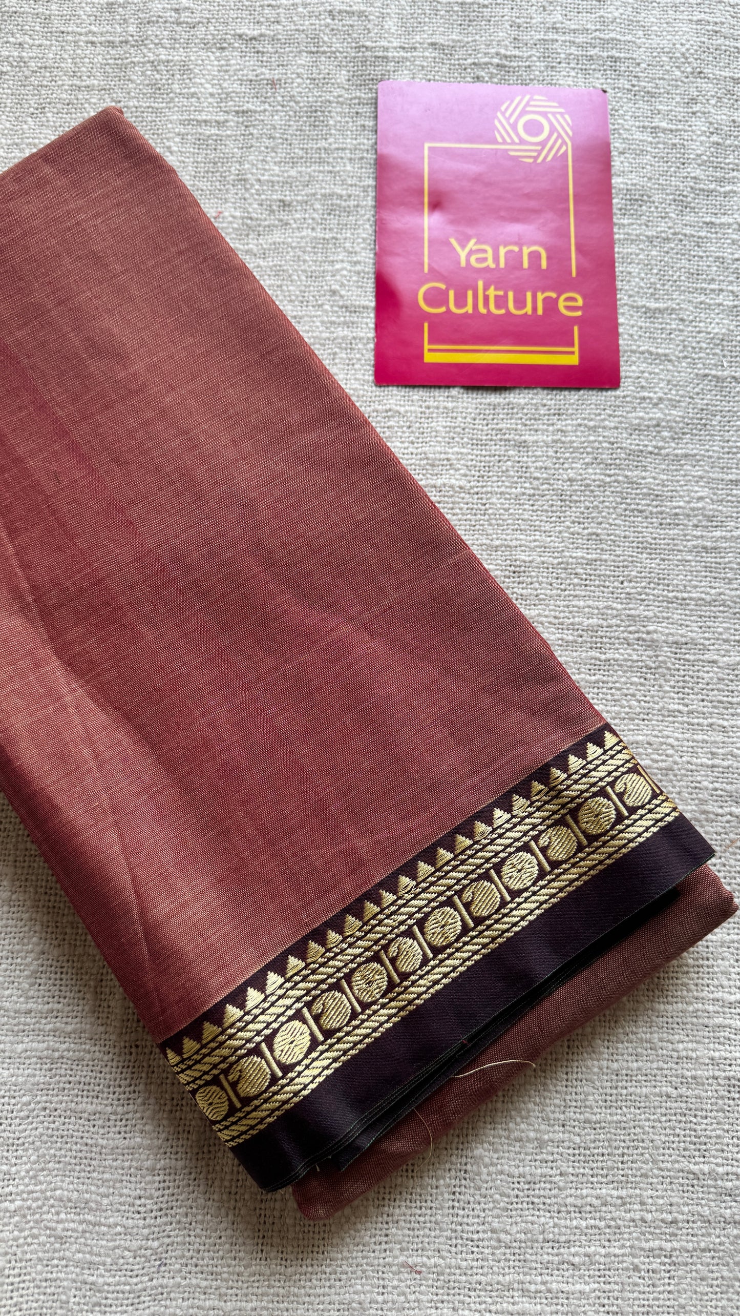 Pinkish Brown premium narayanpet with dark brown motif border