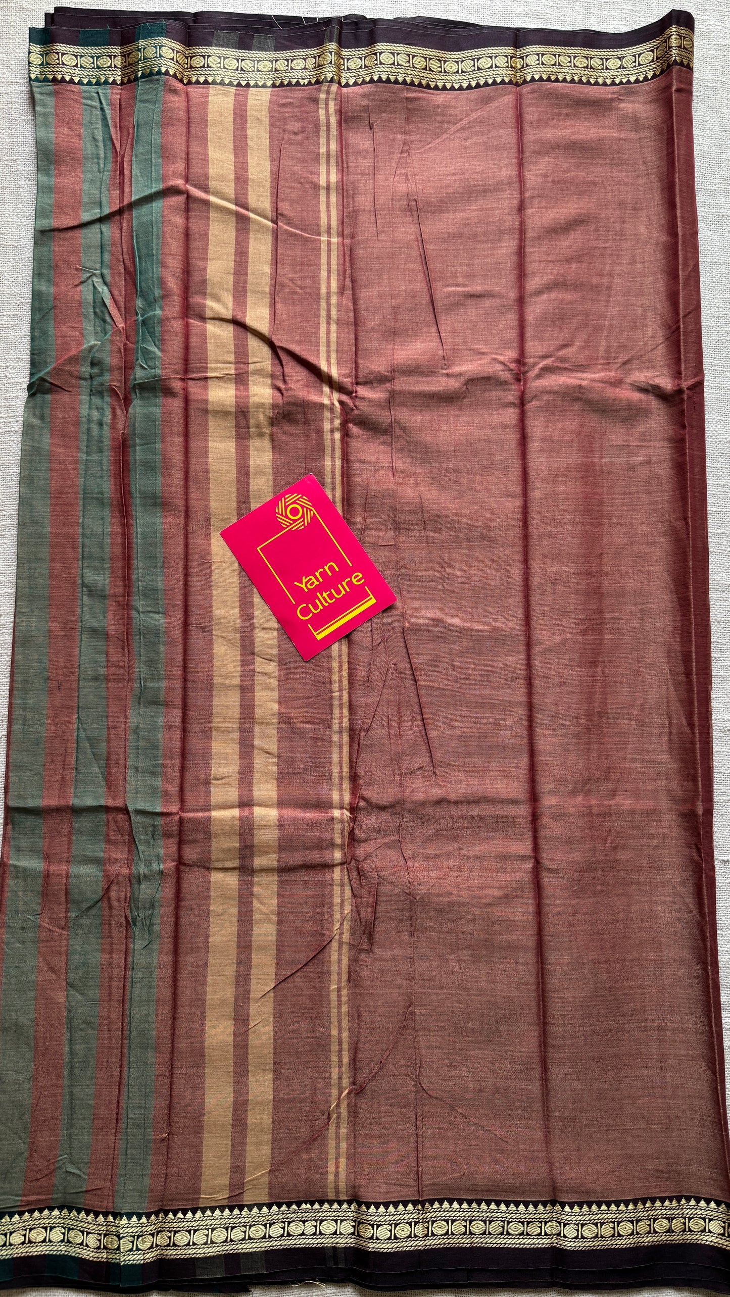 Pinkish Brown premium narayanpet with dark brown motif border
