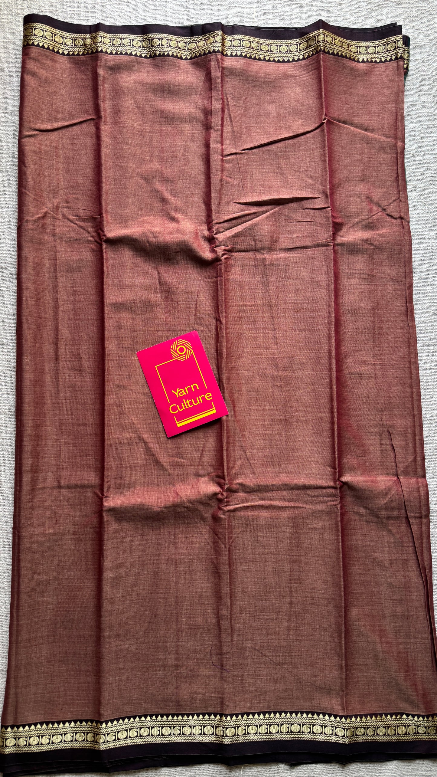 Pinkish Brown premium narayanpet with dark brown motif border