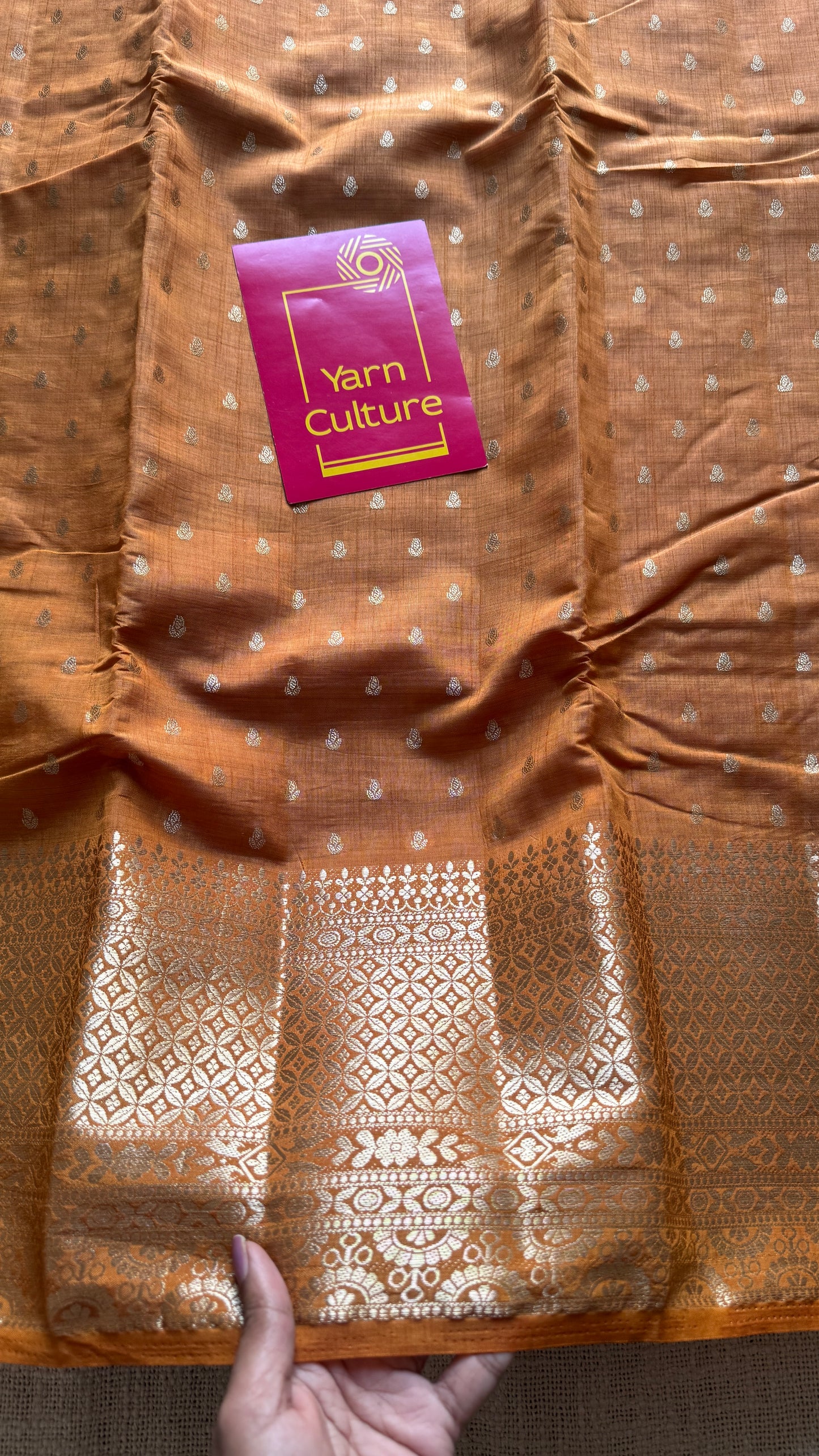 Rust orange with antique gold zari - Semi Raw Silk - YCRT01