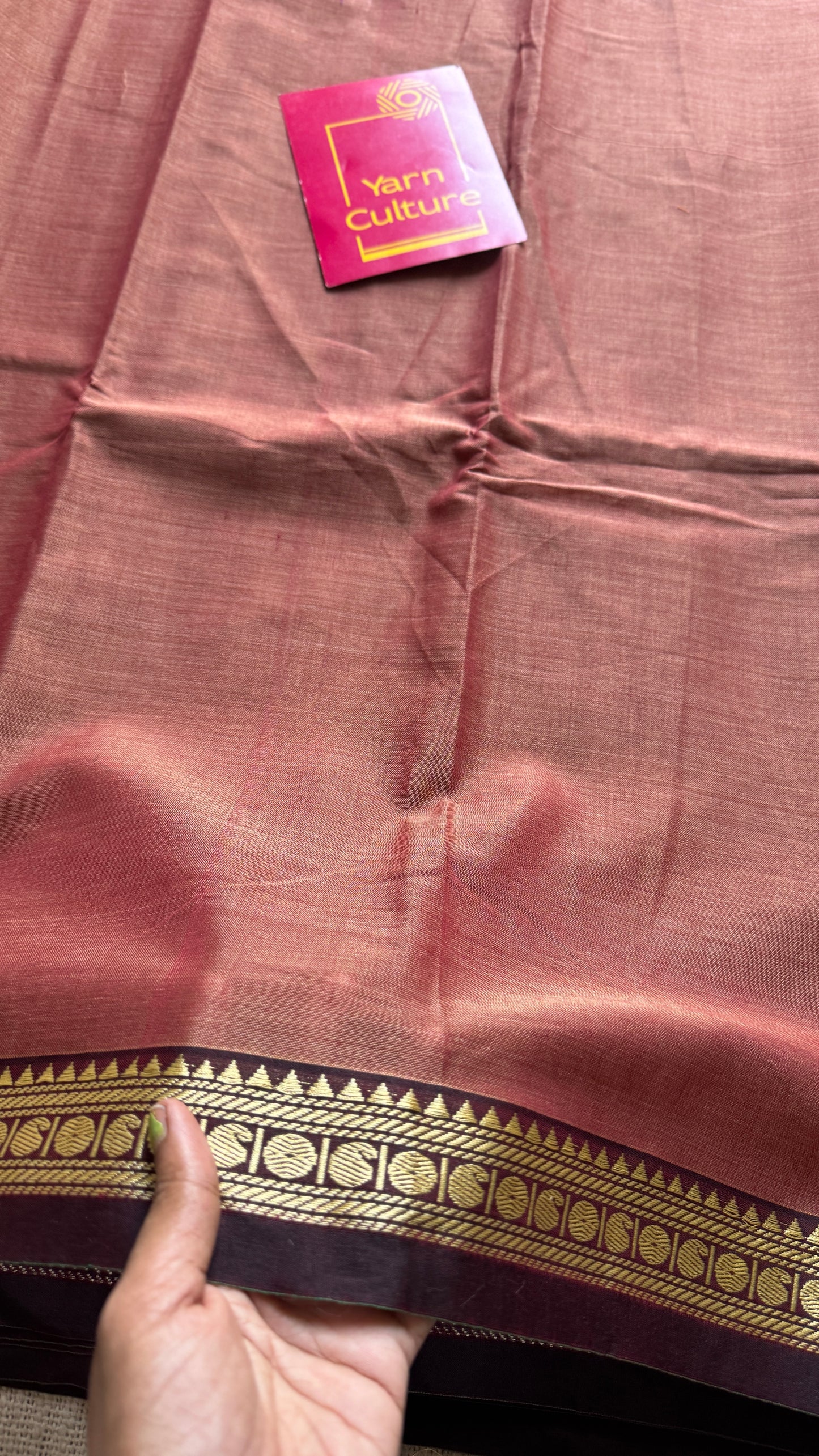 Pinkish Brown premium narayanpet with dark brown motif border