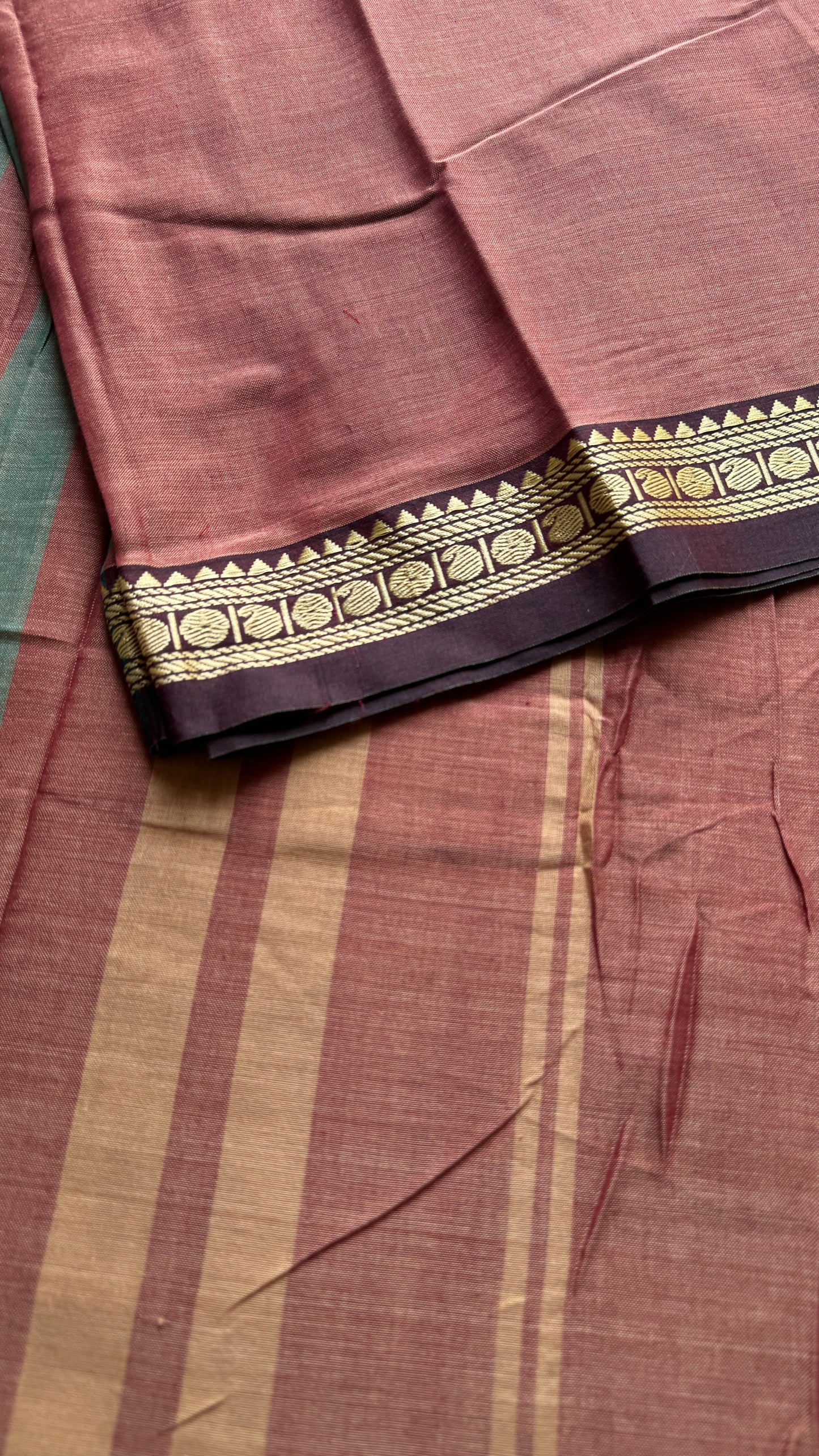 Pinkish Brown premium narayanpet with dark brown motif border