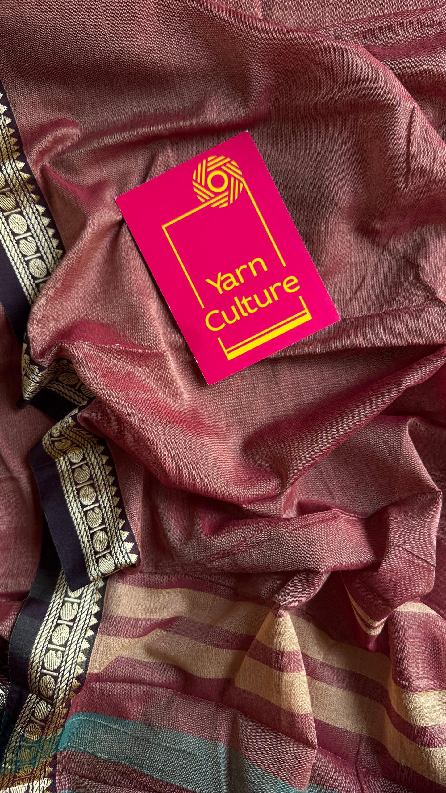 Pinkish Brown premium narayanpet with dark brown motif border