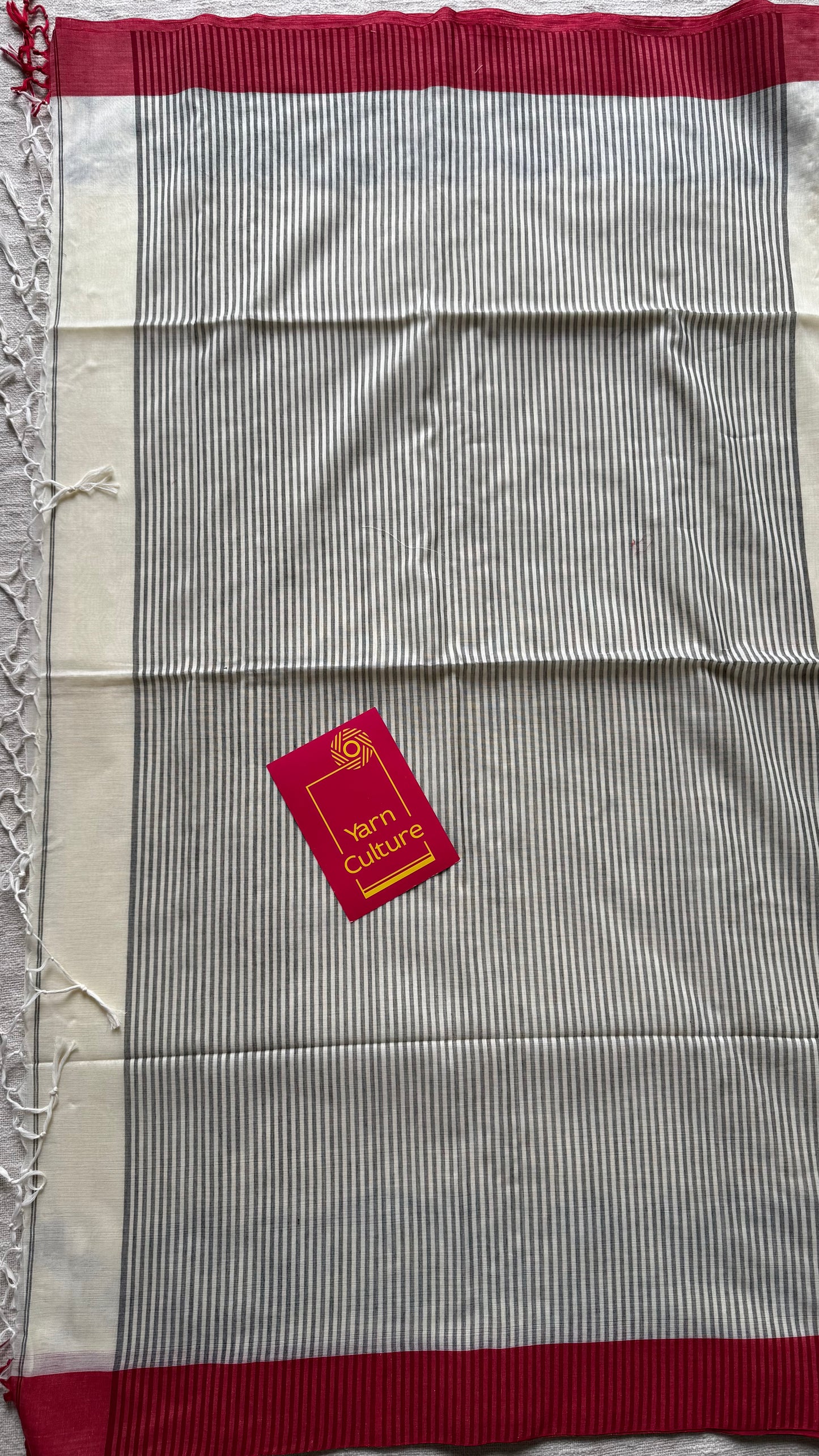 Ivory handwoven jamdani with black and red border - YCON25BCJM20
