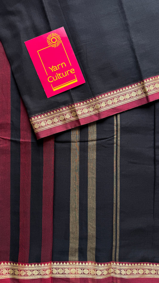Black premium narayanpet with maroon motif border