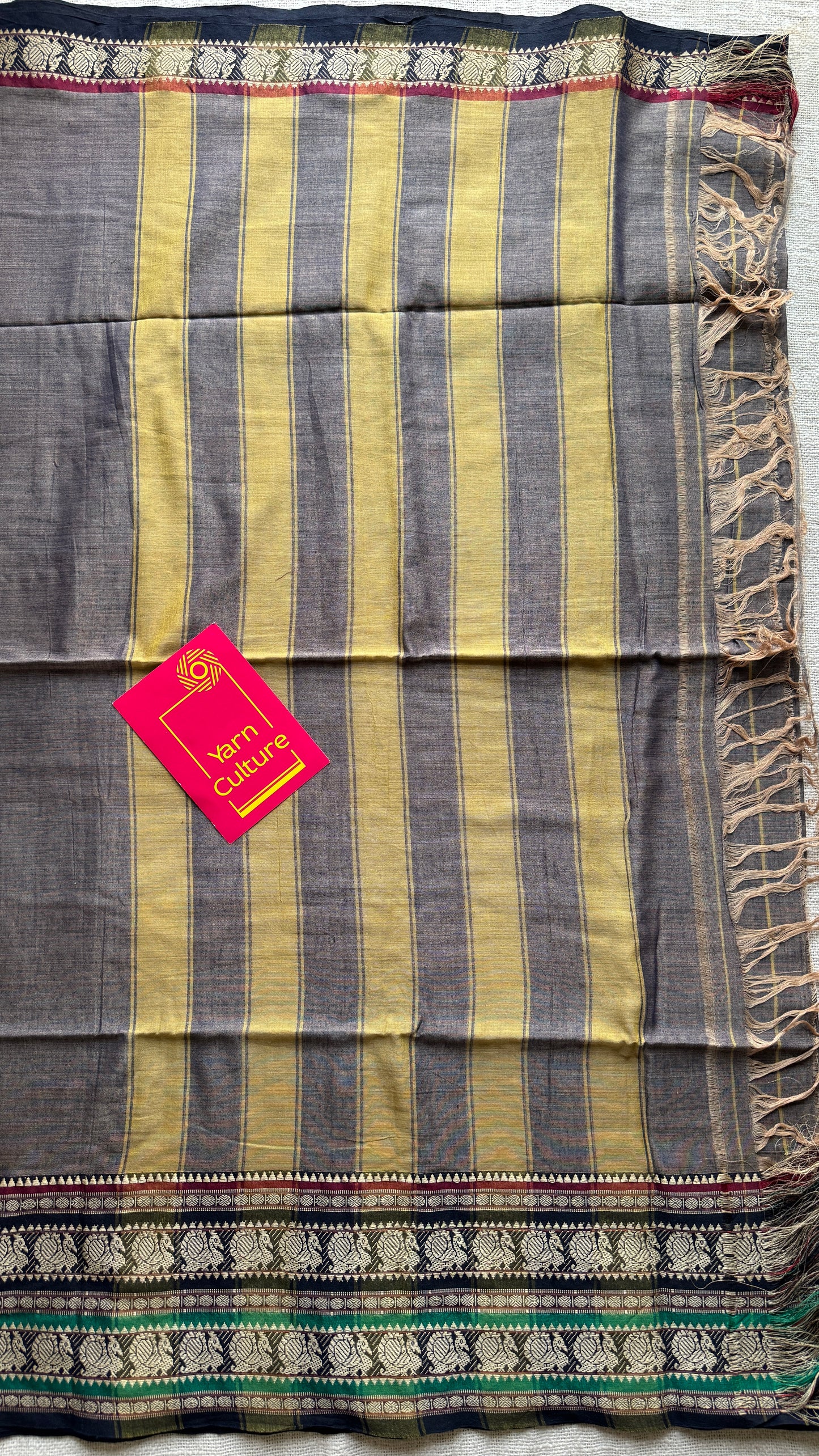 Grey with black motif border premium narayanpet cotton