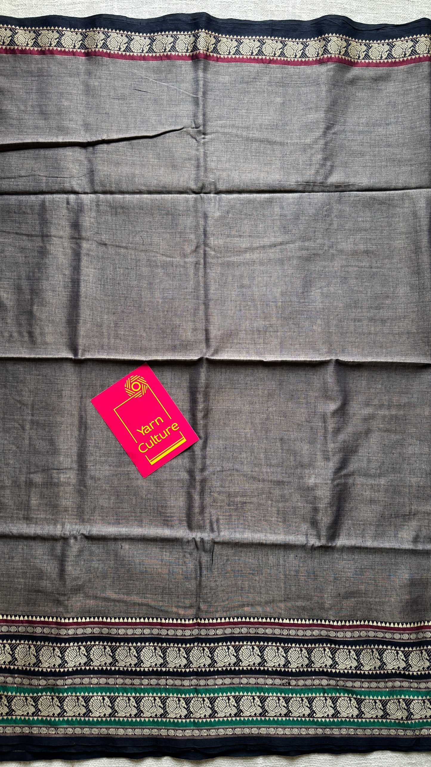 Grey with black motif border premium narayanpet cotton