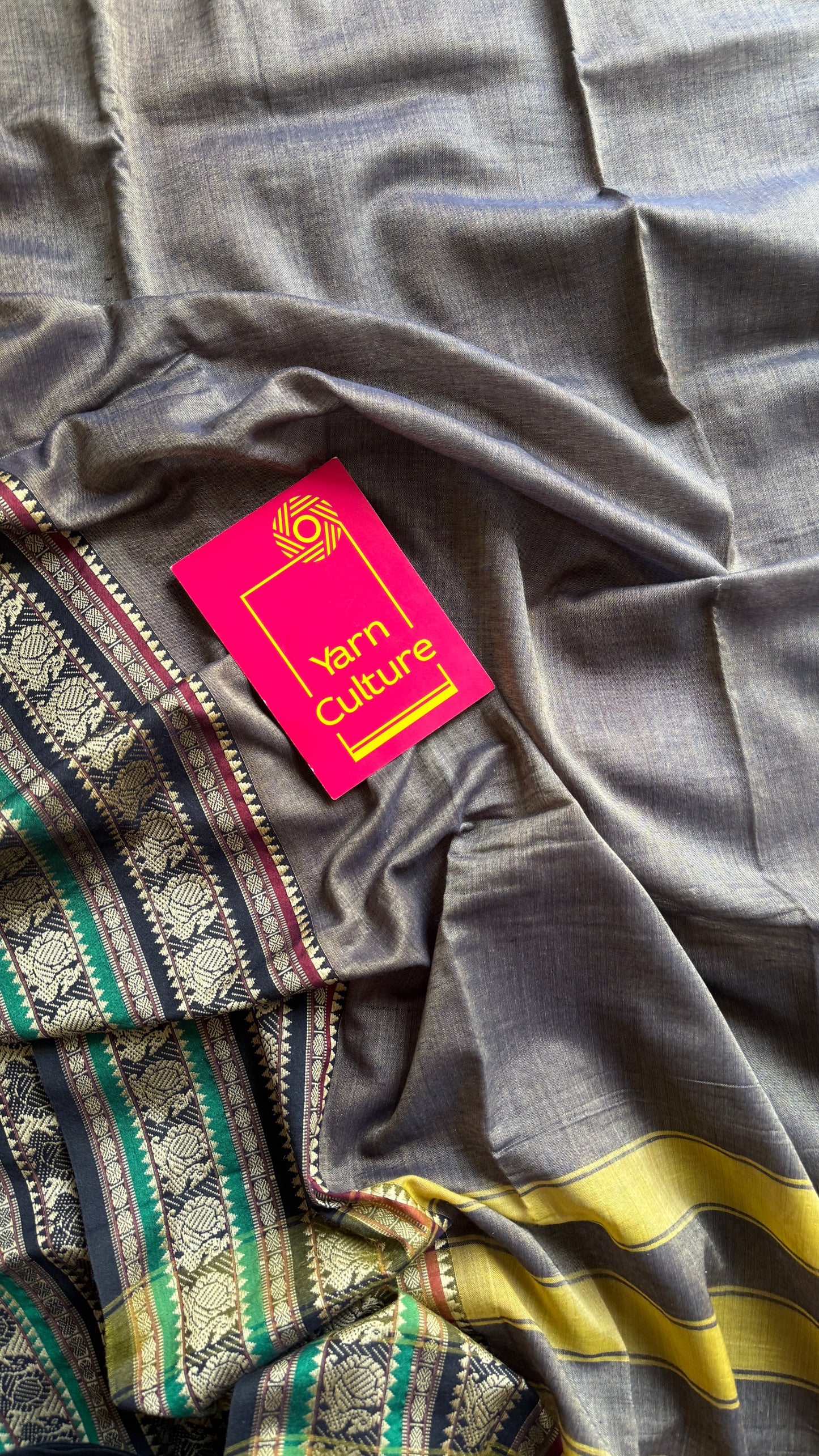 Grey with black motif border premium narayanpet cotton