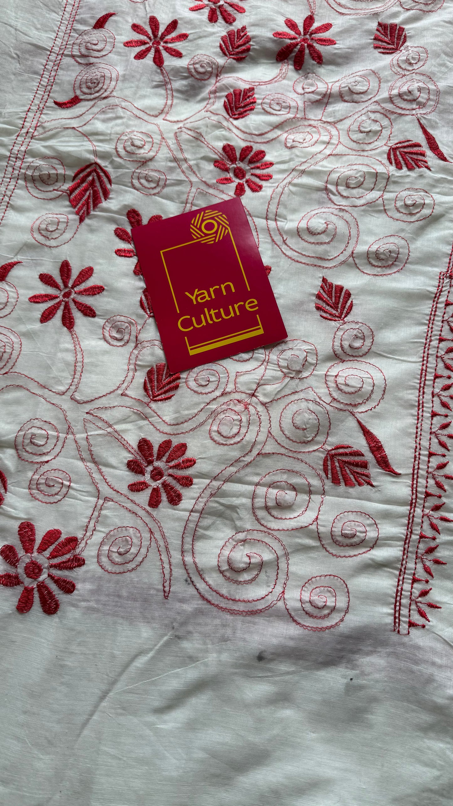 Ivory soft cotton with red kantha threadwork - YCON25BCKW23
