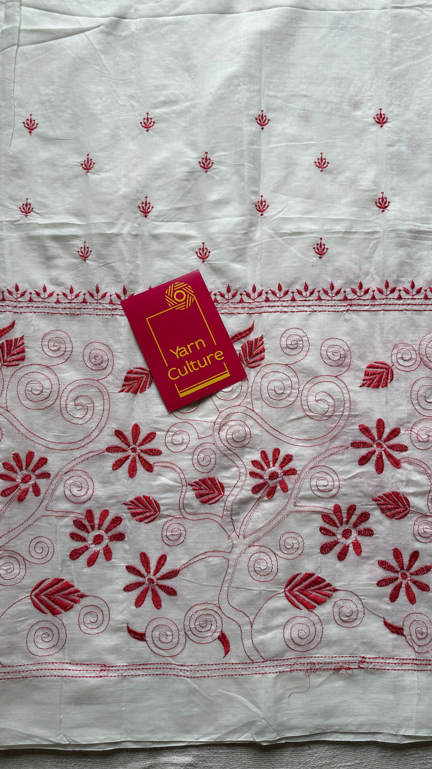 Ivory soft cotton with red kantha threadwork - YCON25BCKW23