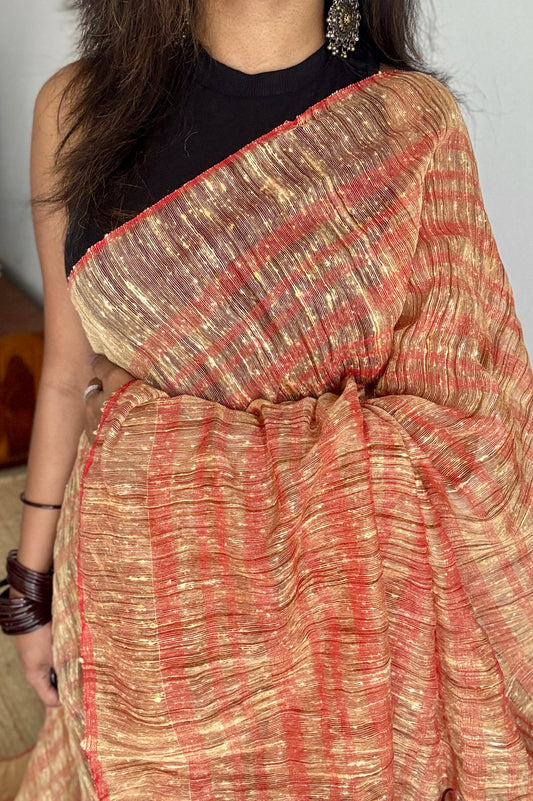 Red and Cream - Ketia (tussar cotton blend)