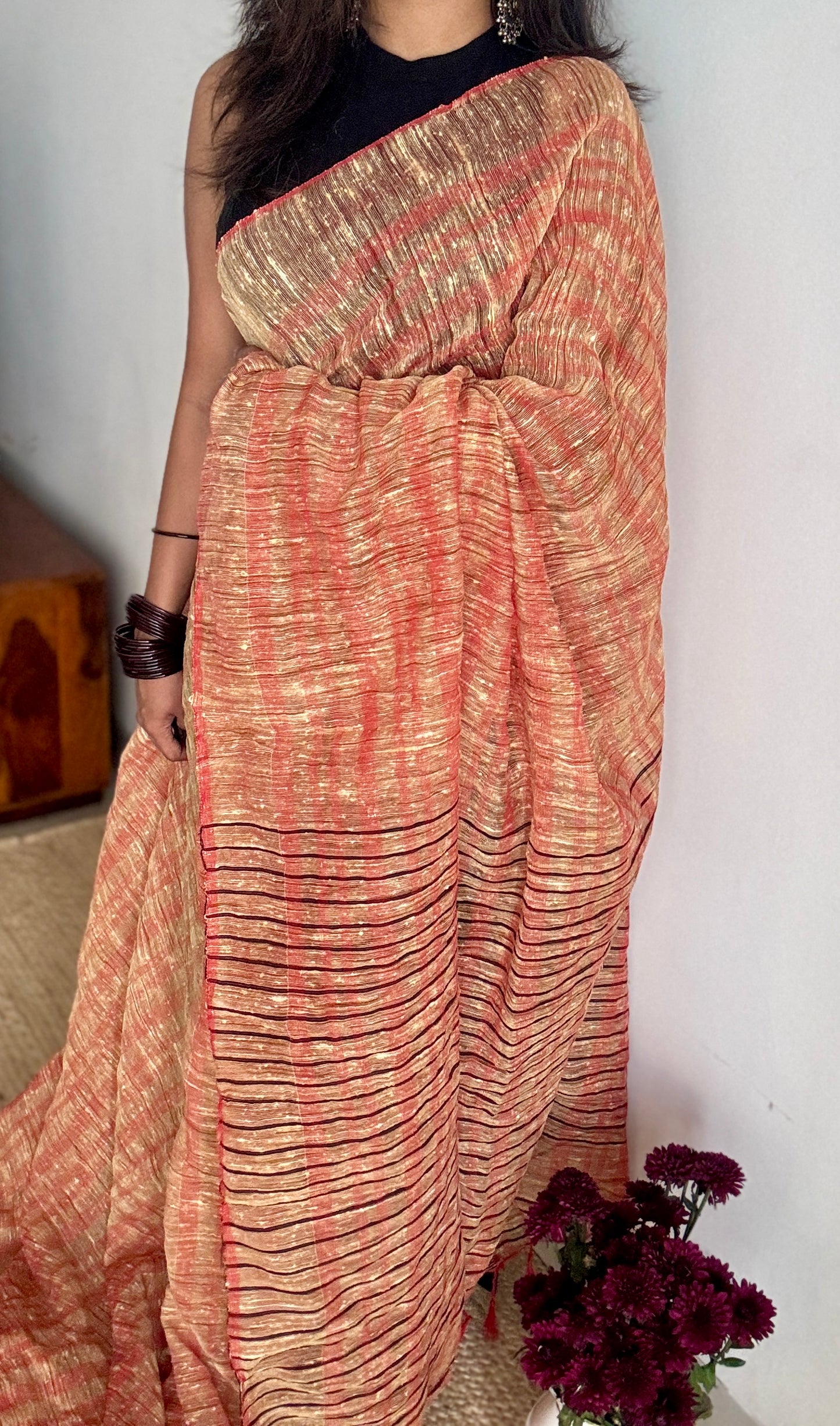 Red and Cream - Ketia (tussar cotton blend)