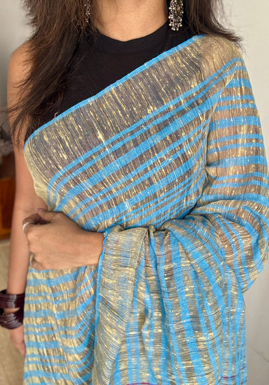 Blue and Cream  - Ketia (tussar cotton blend) YCBCKJ05