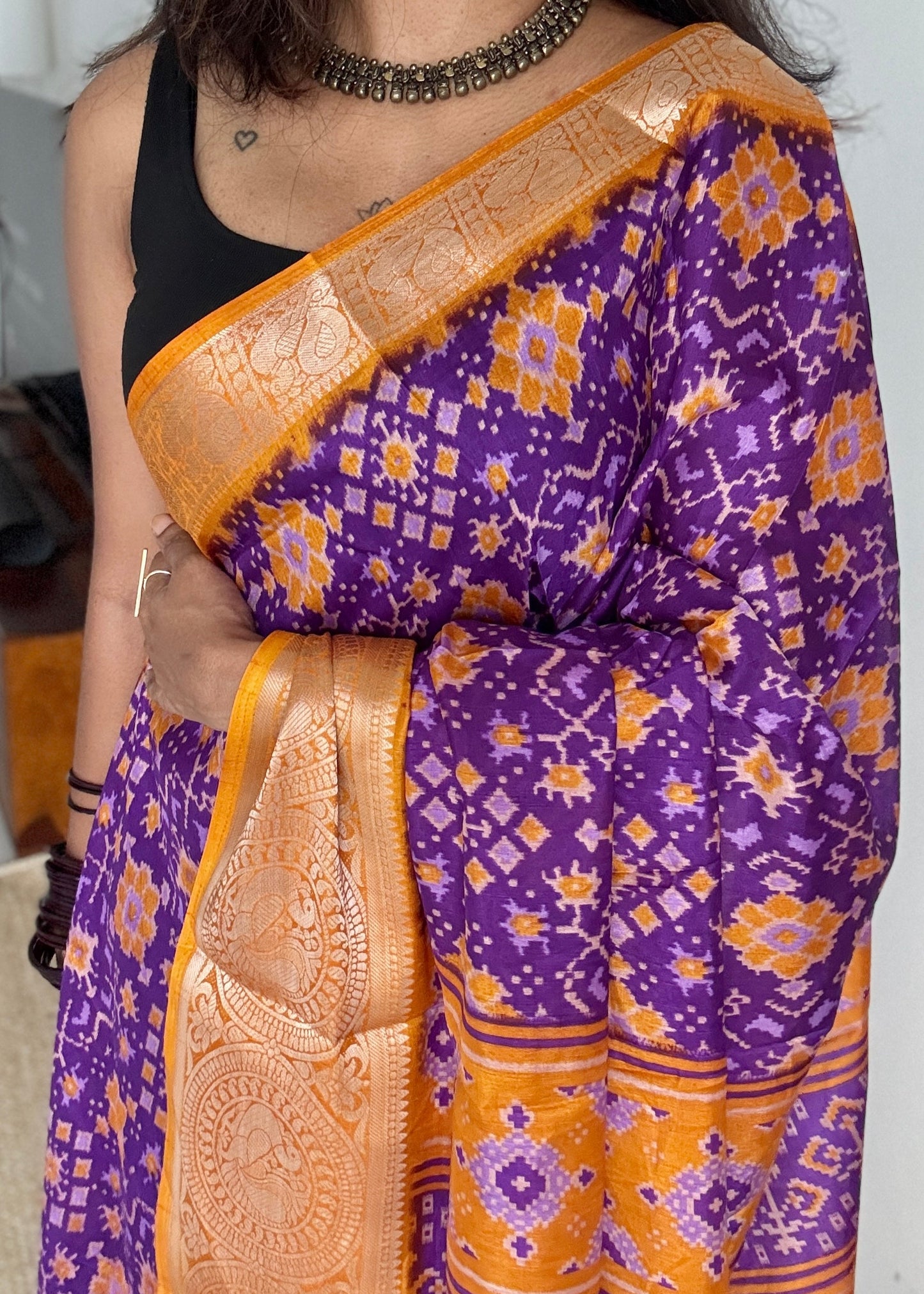 Purple orange dola semi silk with patola pattern YCWOTDDS03