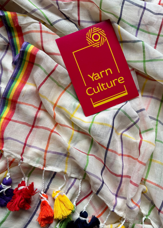 Ivory with multicolour checks, mul cotton - YCON25BCM52