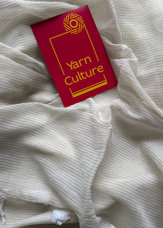 Ivory with gold zari stripes, mul cotton - YCON25BCM58