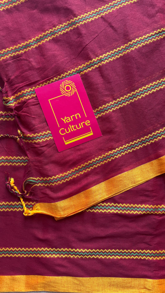 Maroon Patterned Stripes - Khadi Soft Cotton