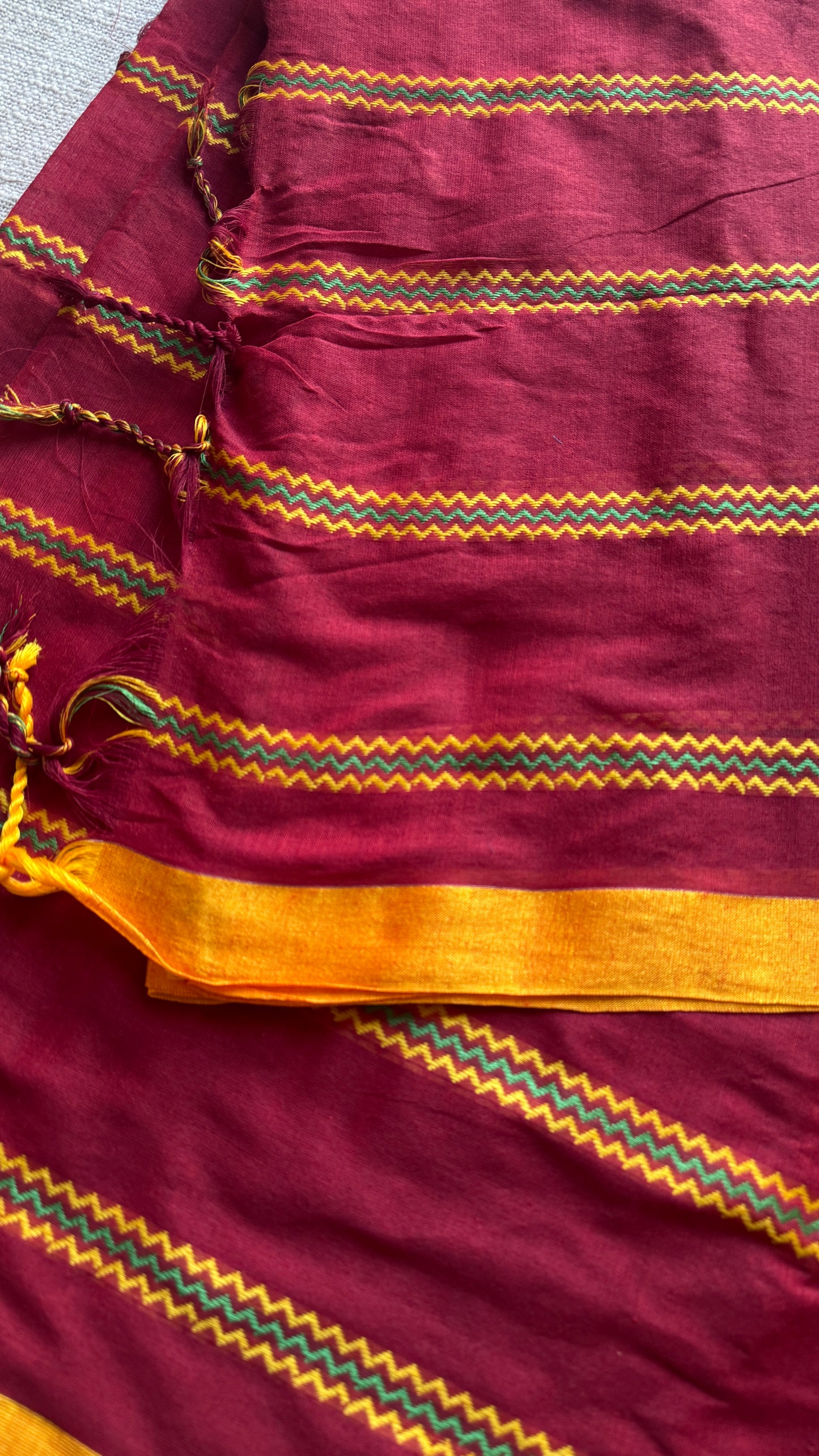 Maroon Patterned Stripes - Khadi Soft Cotton