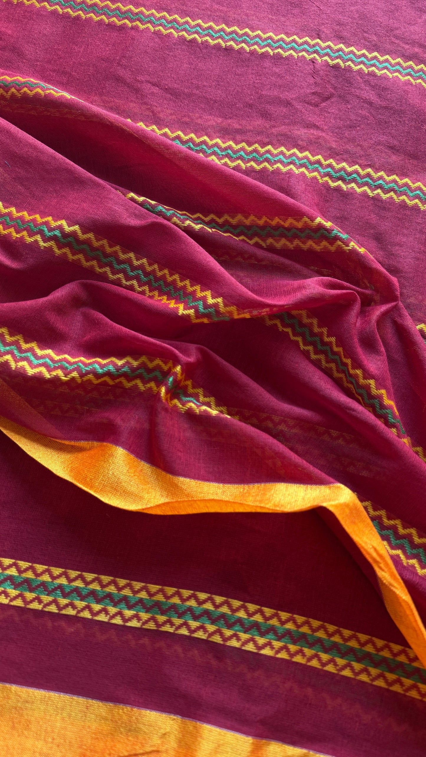 Maroon Patterned Stripes - Khadi Soft Cotton