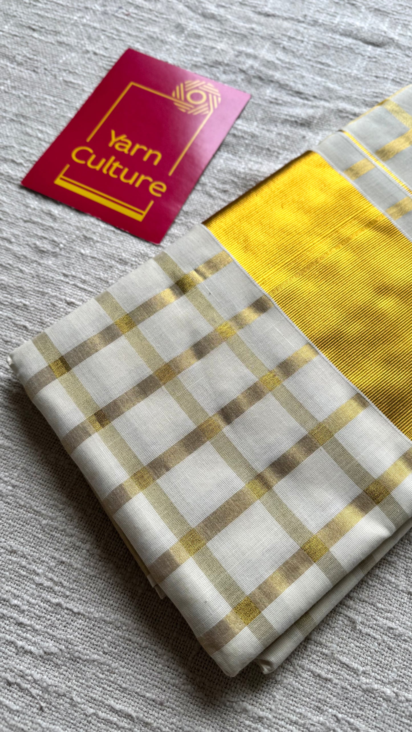 Ivory and gold bold checks, kerala tissue cotton - YCON25KCMC66