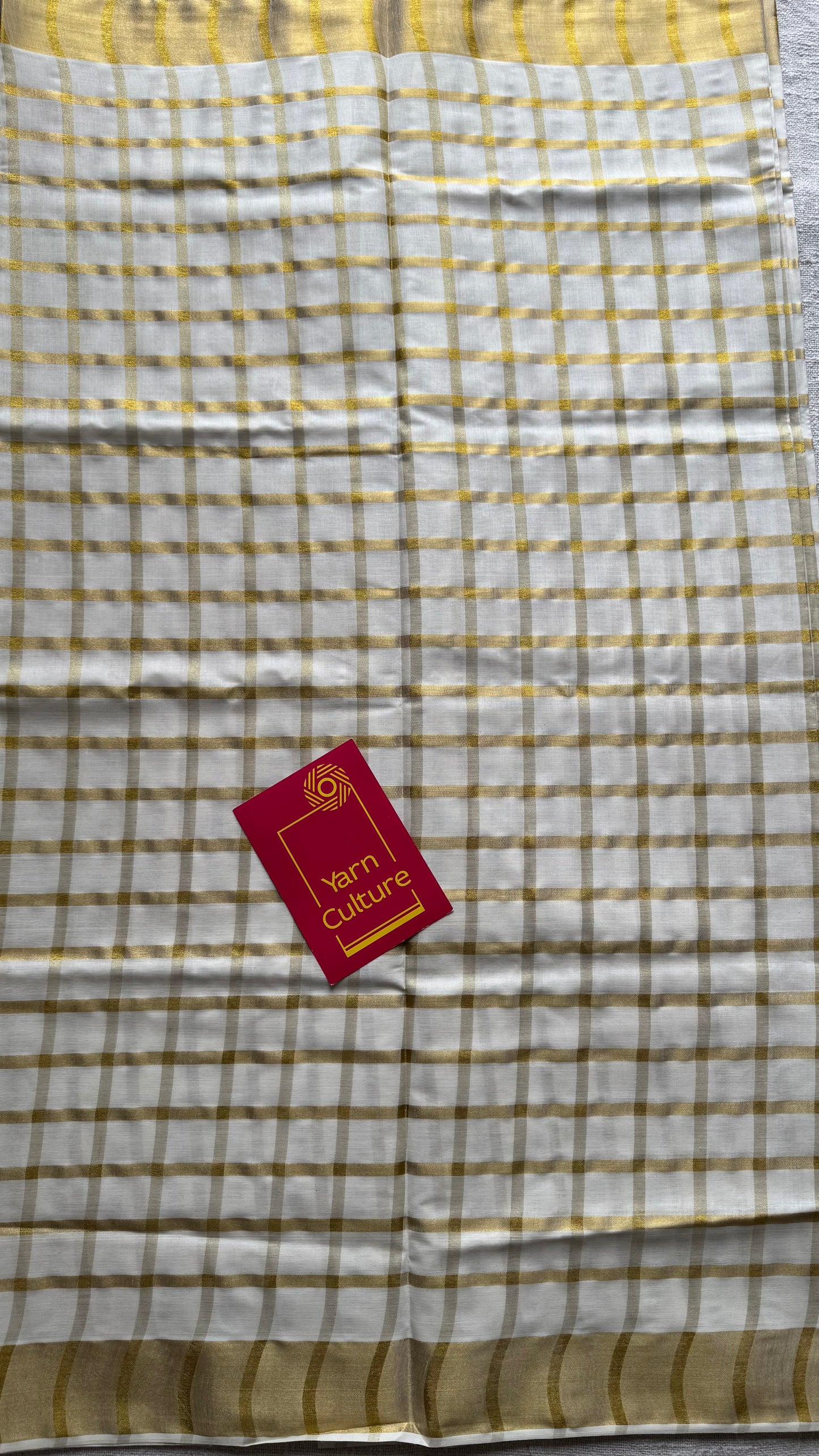 Ivory and gold bold checks, kerala tissue cotton - YCON25KCMC66
