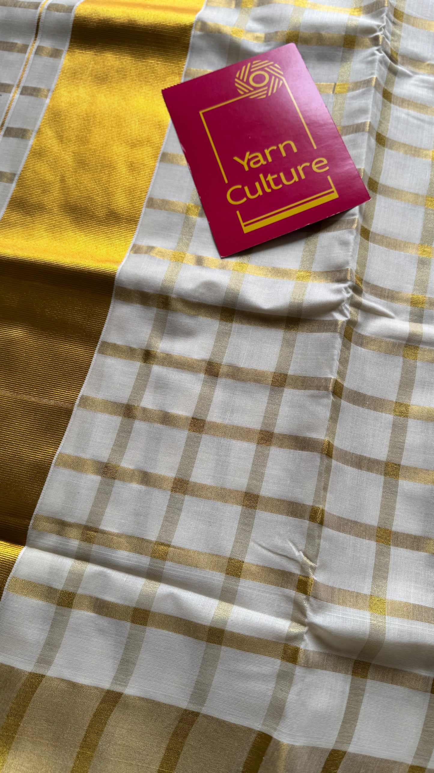 Ivory and gold bold checks, kerala tissue cotton - YCON25KCMC66
