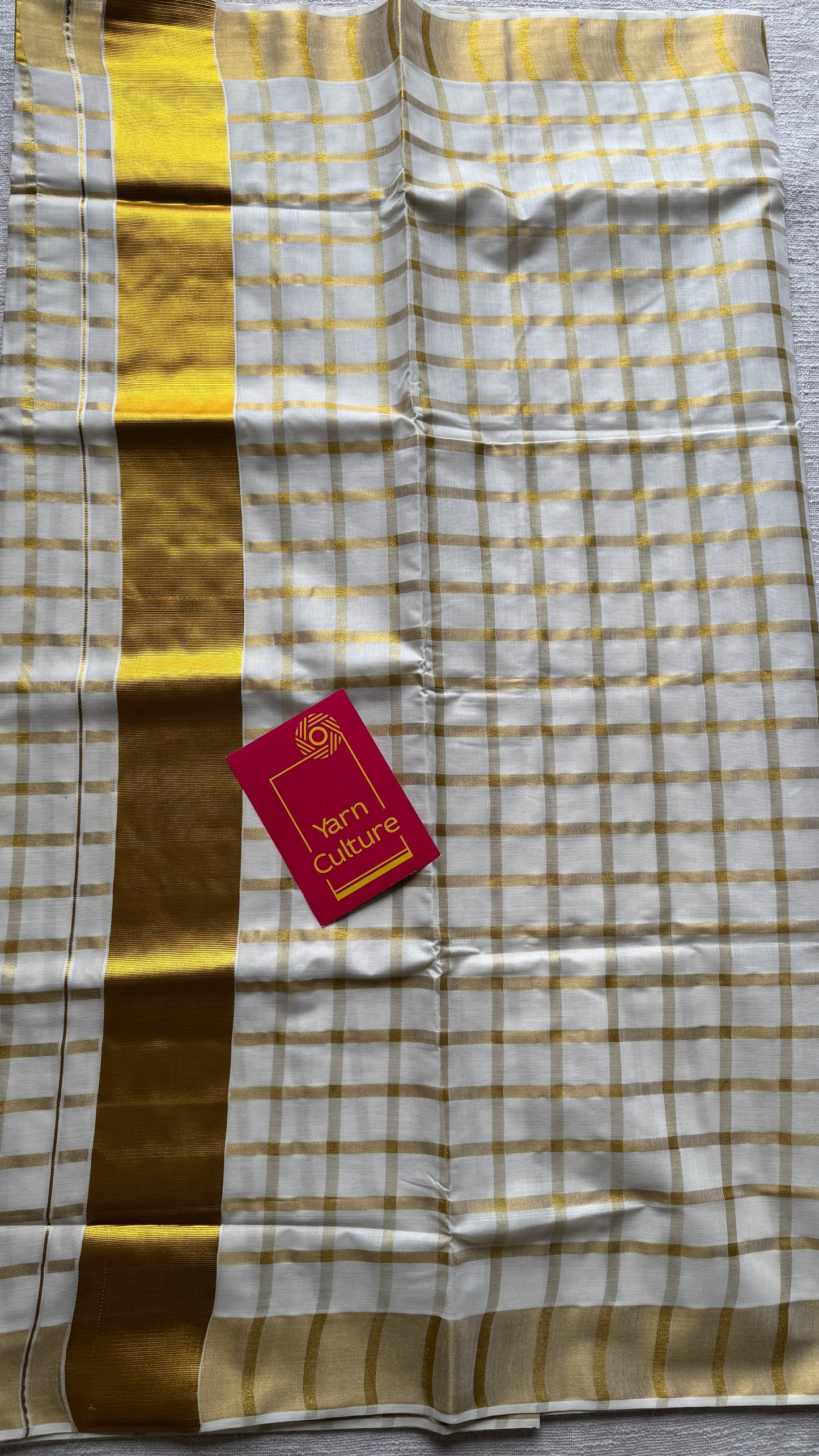 Ivory and gold bold checks, kerala tissue cotton - YCON25KCMC66