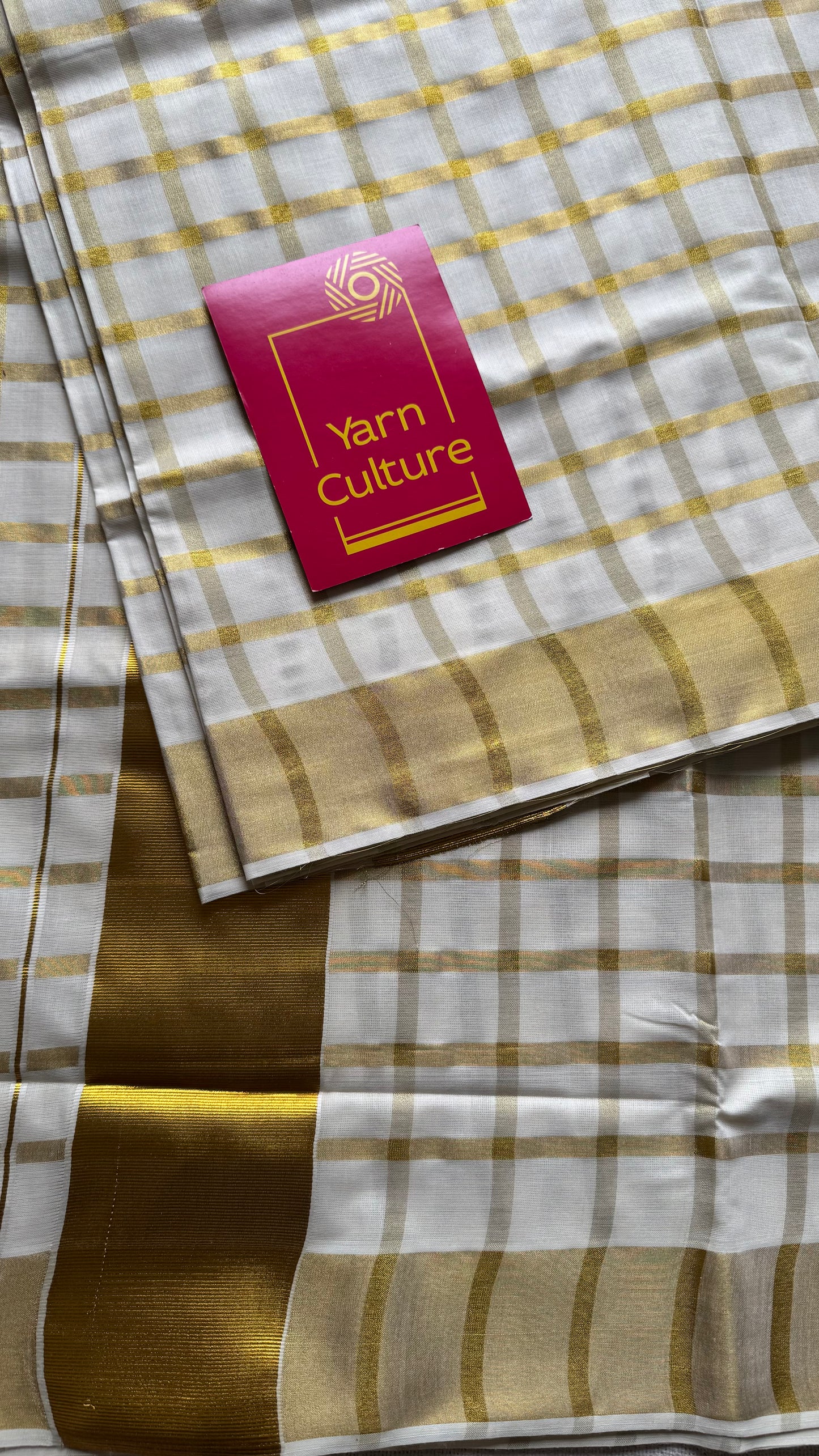 Ivory and gold bold checks, kerala tissue cotton - YCON25KCMC66