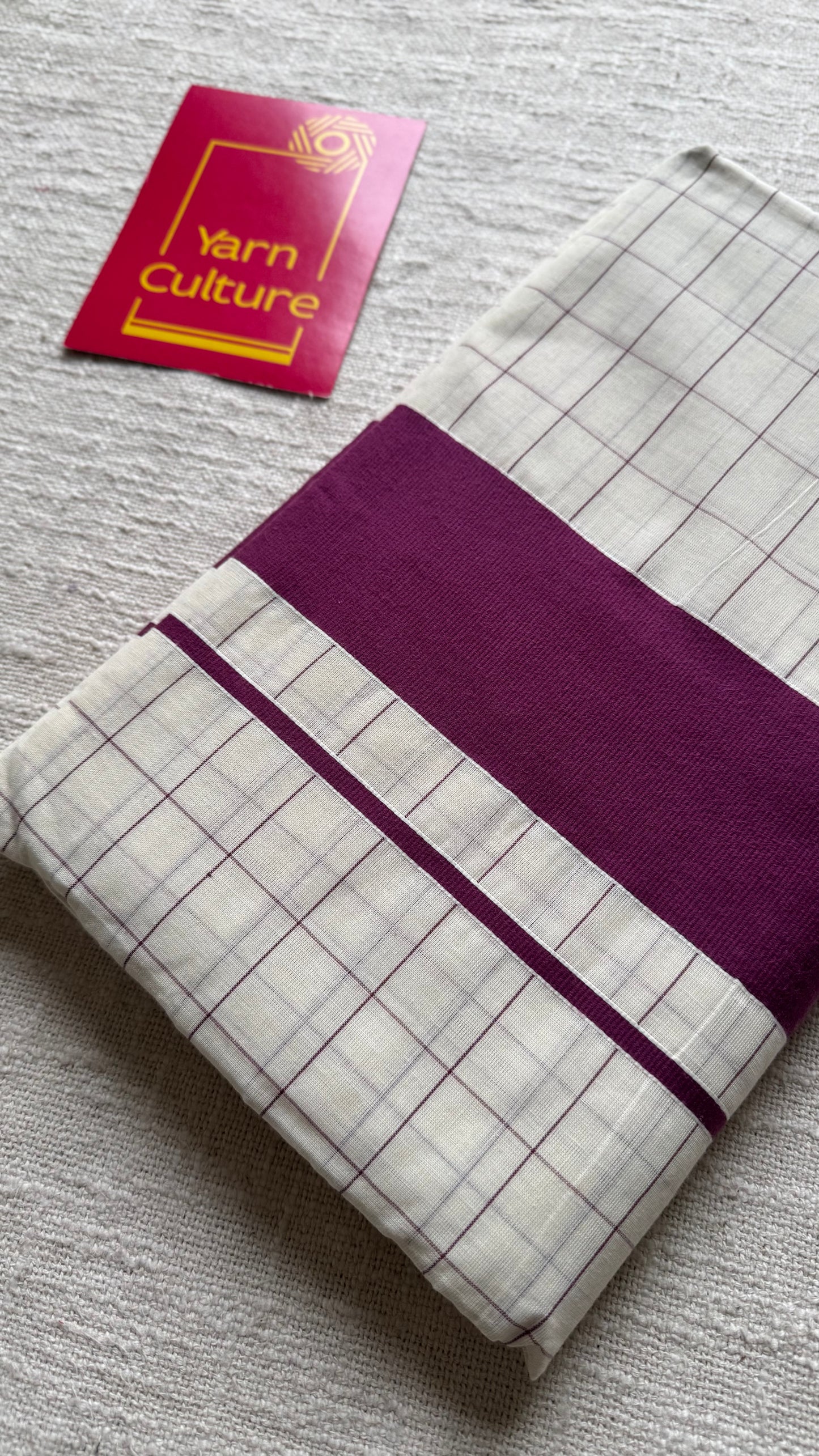 Ivory and purple checks, kerala cotton - YCON25KCPC70