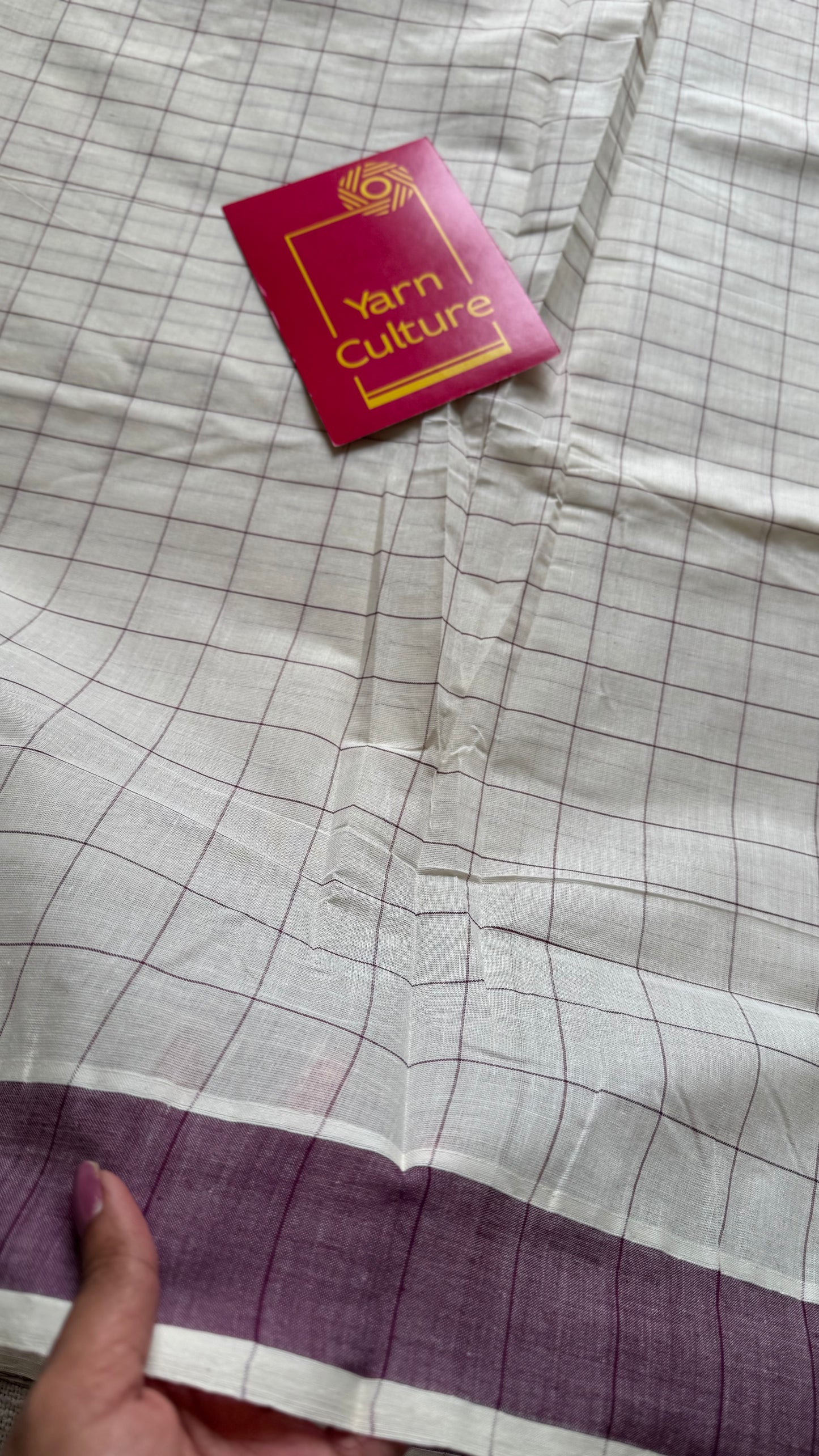 Ivory and purple checks, kerala cotton - YCON25KCPC70