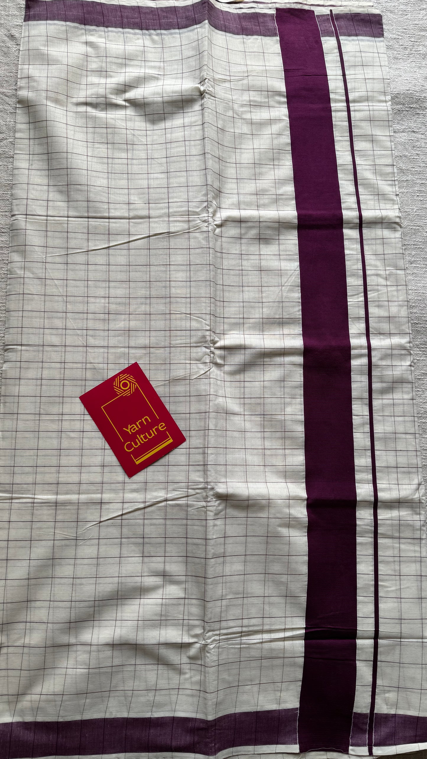 Ivory and purple checks, kerala cotton - YCON25KCPC70
