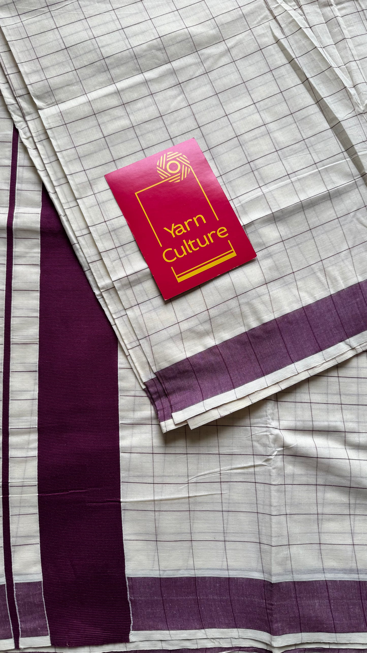 Ivory and purple checks, kerala cotton - YCON25KCPC70