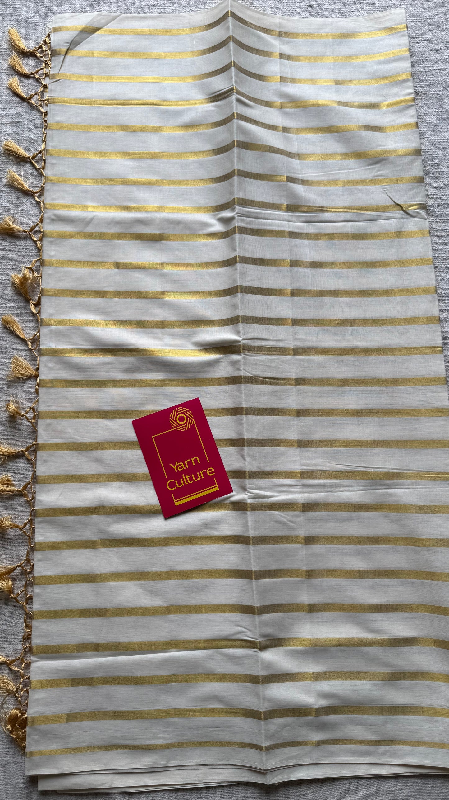 Ivory with gold stripes, kerala cotton - YCON25KCBS263